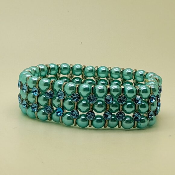 Gorgeous 6mm blue Glass pearl Multi-Strand with blue Stretch fashion Bracelets - Picture 4 of 4